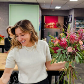 Student with Handtied Bouquet