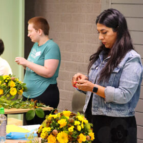 Students during day 1 creating their first radial flower arrangement
